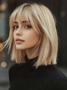 Elegant Ombre Blonde Bob Wigs With Bangs 12 Inch Natural Straight Dark Roots Wigs Synthetic Soft Straight Bob Wigs For Daily Party Music Festival Fashion Colored Hair Wigs Easter Gifts - Blonde Ombre - View 1