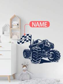 1pc 30*120cm Custom Name Cool Offroad Wallpaper Sticker, Boy Girl Bedroom Decoration, Removable Vehicle Wall Decor