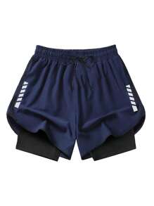 1 Pc (2-In-1) Women's Athletic Shorts | Quick-Dry Polyester & Elastane Blend | Breathable, Lightweight | Adjustable Drawstring Waistband | Geometric Pattern | Ideal For Fitness & Casual Wear | Machine Washable | Multi-Season Comfort, Active Lifestyle Apparel | Functional Design Shorts | Adjustable Comfort Shorts