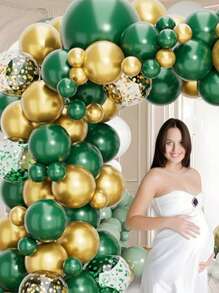 94pcs Green Balloon Arch Kit With Deep Green And Gold Balloon Garland, With Gold And Green Balloon Confetti Balloons, Suitable For Birthday Decorations, Weddings, Engagements, Jungle Parties.