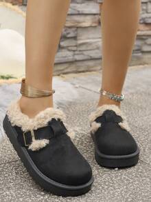 Pantuflas para mujer para usar en interiores, nuevas botas de nieve para mujer para otoño/invierno, zapatos planos casuales y cómodos con forro de piel, sandalias de plataforma de moda