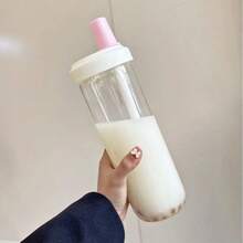 Botella de agua de plástico con pajita paraé de la leche y perlas, 500/850ml, con cubierta para taza, tazas de café con burbujas, vasos de gran capacidad a prueba de caídas EGVX - 850 ml blanco - Ver 7