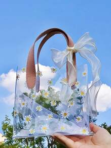 1 pieza, Bolsas de tote transparentes con estampado de margaritas Mini, Bolsas de regalo de PVC, Bolsas de tote con patrón de margaritas lindas, Bolsas de embalaje de regalo, Apropiado para regalos de boda, promociones, pequeños negocios, bolsas de compras, bolsas de fiesta, bolsas de regalo de fiesta de cumpleaños de boda, bolsas de embalaje de alimentos