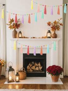 3pcs-Rainbow Tassel Garland, Colorful Boho Garland Rainbow Pom Pom Tassel, Colorful Tassel Banner Decor Wall Hanging Home Decor Bohemian Tassel Garland Classroom Colorful Tassel Garland Banner Decoration Wall For Wedding Birthday Shower Party Supplies Room Decor Decoration,Home Decor ,Room Decor,Wall Decor Gifts Graduation,