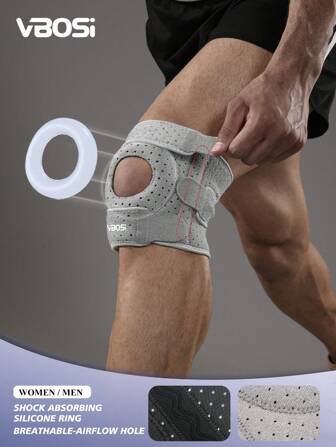 VBOSI 1 Pieza Rodillera Mejorada para Hombres y Mujeres - Ajustable, Soporte Antideslizante con Almohadilla de Rótula de Silicona y Orificios de Aire para Correr, Baloncesto y Levantamiento de Pesas