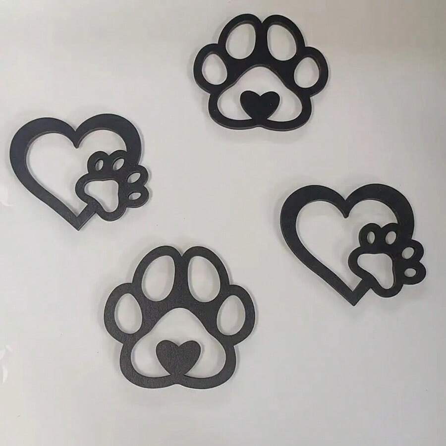 4 件套动物爪印和心形木制装饰品 - 宠物爱好者的 DIY 手工套件,适用于客厅和卧室墙壁装饰,是送给狗爱好者的礼物 - 彩色 - 查看 1