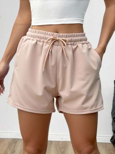 Short corto tejido punto pretina jareta bajo recto dos bolsillos casual sexy cómodo ejercicio calle diario deporte básico gym jardín vacaciones playa alberca comida primavera verano día