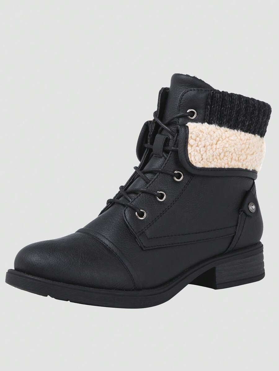 GLOBALWIN Women's Combat Boots Dressy Lace Up Ankle Boots For Women Low Heel Fall Boots Halloween Season - 黑色 - 查看 1