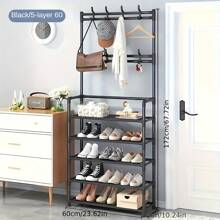 1pc Entry Coat Rack, 23.62" Wide Entryway Shoe Rack, Free Standing Clothes Hanger With 4/5 Tier Storage Shelves And 8 Double Hooks, Organizer For Living Room, Bathroom, Hallway (Self-Assembly Required)