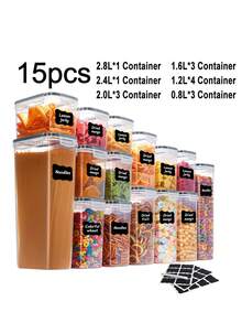 6/9/12/18pcs  Kitchen Gadgets,Sealed Pasta Boxes With LIDS, Labels And Markings - Versatile Containers For Pasta, Dry Food, Flour And Sugar - Kitchen Organizer And Storage, Dishwasher ,Stocking Stuffers For Women,Local Warehouse,Vanity - 黑與白 - 查看 17