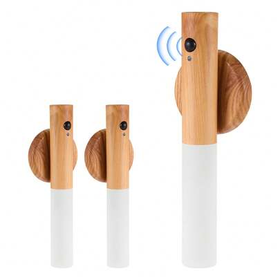 2-Piece Walnut Wood Motion-Sensor Rechargeable Indoor Wall Lights – For Bedrooms, Corridors & Staircases, Auto-On/Off