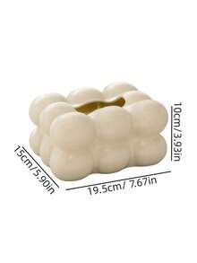 1pc Modern Ceramic Tissue Box Cover - Fashionable Design For Any Room, Beige Tissue Box