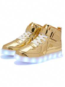 Bepoaa Kids LED Light Up Shoes USB Charging Flashing Light Up High-Top Sneakers For Boys And Girls (Toddler/Little Kid/Big Kid) - Gold - View 6