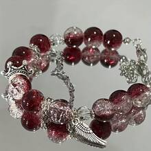 Vintage Y2K Style Cracked Glass Bead Lucky Wealth Bracelet, Butterfly Pendant - Perfect Gift For Women - 綠色 - 查看 1