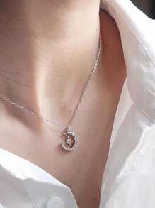 1 pieza Collar con colgante de estrella y luna de acero inoxidable para mujeres