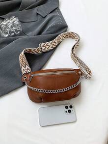 Multifunctional Chain Fanny Pack Chest Bag, Unisex Sports One Shoulder Crossbody Bag - Brown - View 6