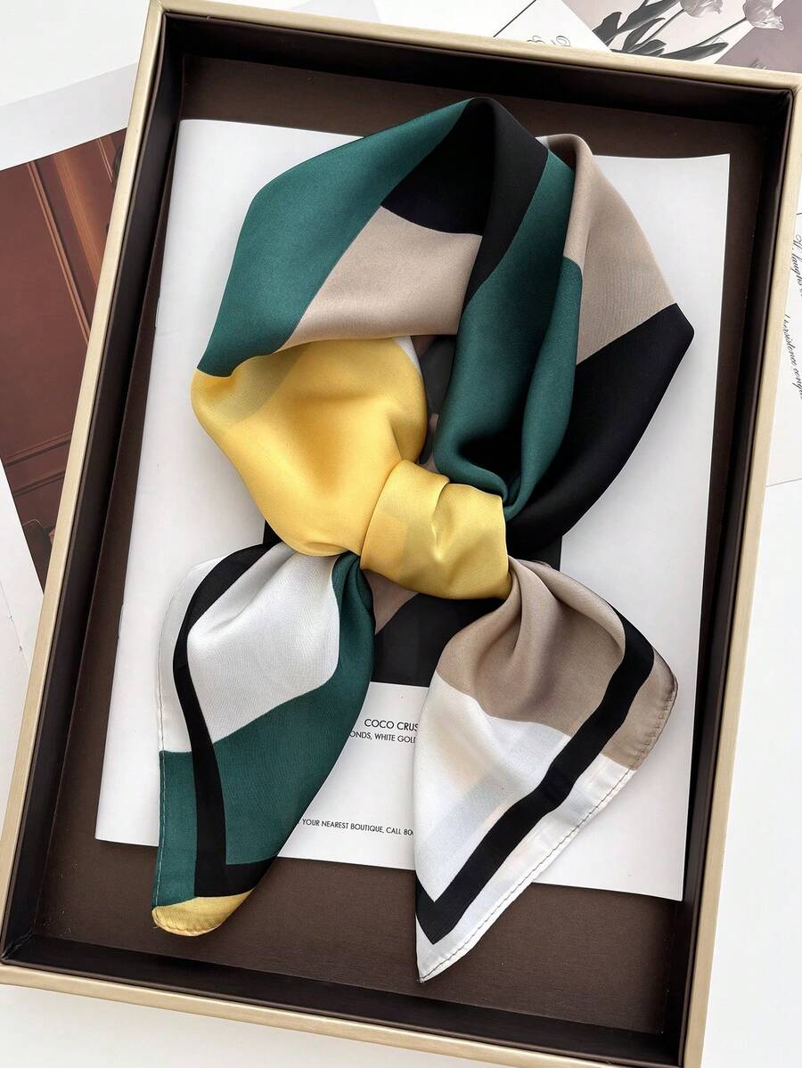 1条女士轻薄真丝围巾，优雅围巾，适合日常用作头巾、发圈，提升整体造型，春夏款 - 彩色 - 查看 1