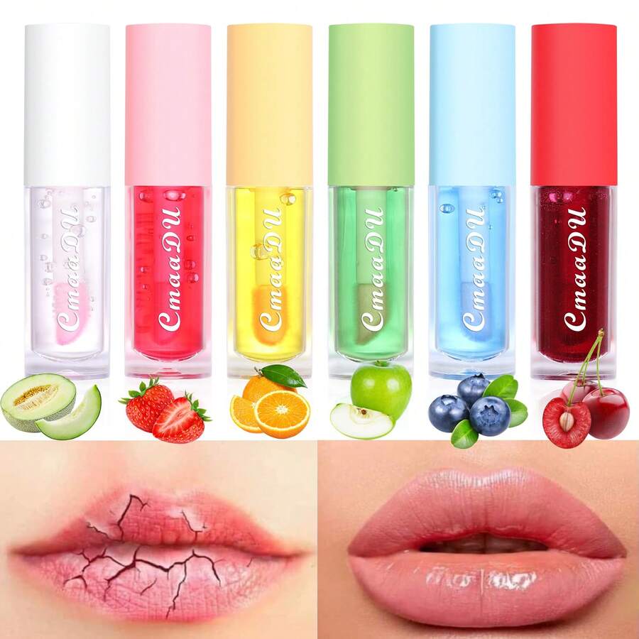 CmaaDu 6pcs Fruit Lip Gloss That Changes Color With Temperature Variations,Strawberry Girl Lip Stain Set, Liquid Lipstick, Long-Lasting, Non-Stick Cup, Moisturizing Tinted Lip Color, Vibrant Shades Kit With Waterproof Formula, Beauty Gift Box - Multicolor - View 1