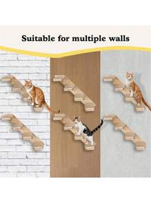 1pc Wall-Mounted Cat Climbing Ladder, 4-Tier Solid Wood Cat Furniture, Sturdy & Durable Pine Wood, For Playing, Climbing & Scratching, Comes With Tools For Easy Assembly, Max Load 12kg (26lb)