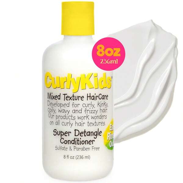 CurlyKids Hair Detangler Conditioner For Kids Kinky, Wavy & Curly Hair - Sulfate & Paraben Free Hair Care Formula - 8oz