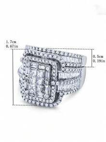 2 件套奢华夸张女士闪亮锆石戒指套装结婚戒指，情人节礼物，永恒珠宝 - 銀色 - 查看 7