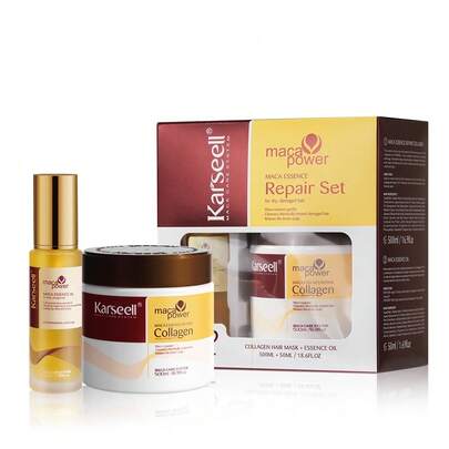  Karseell Tratamiento capilar con colágeno Acondicionamiento de reparación profunda, Mascarilla para el cabello Set de aceite de argán para cabello seco dañado Todo tipo de cabello 16.9floz + 1.69floz(500ml+50ml)