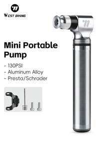 WEST BIKING Bicycle Pump Portable Mini High Pressure Mountain Road Bike Aluminum Alloy Small Emergency Inflatable Cylinder