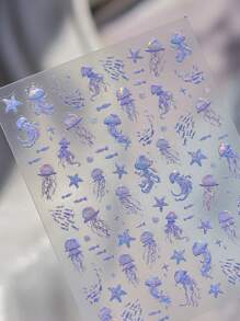 1pc 5D Relief Jellyfish Seahorse Nail Sticker, Dreamy Person Fish Tail Nail Sticker, DIY Self-Adhesive Nail Sticker