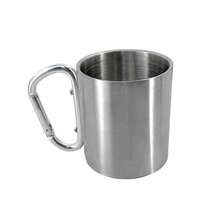 Stainless Steel Double-Layer Water Cup, Metal Coffee Mug, Outdoor Camping Hanging Cup, Mountaineering Carabiner Handle, 200ml/300ml Options, Suitable For Outdoor Camping, Picnics And Outdoor Adventures - Silver - View 11