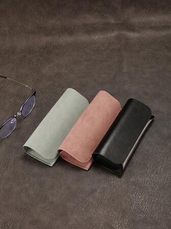 1 件硬壳眼镜盒手工纯色 PU 皮革眼镜盒适用于男女通用近视眼镜眼镜配件