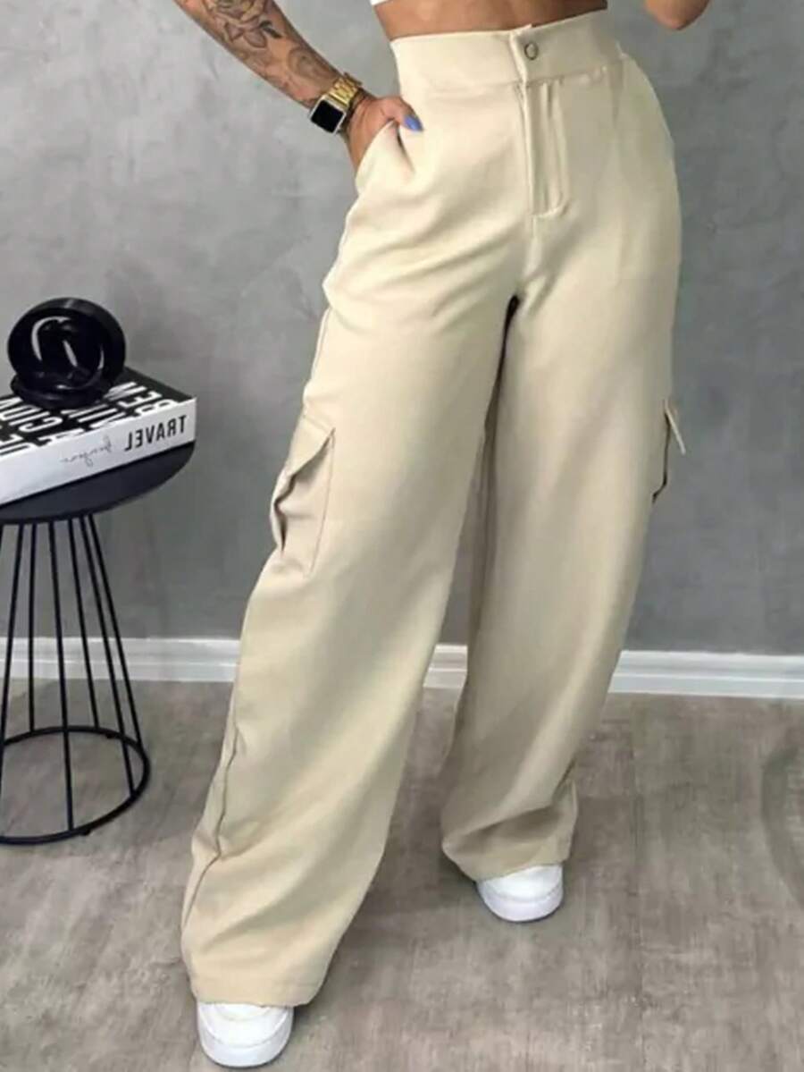 Women's Tailored Cargo Pants With Side Pockets - 米色 - 查看 1