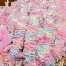1 Yard Regenbogen zweischichtiger voluminöser transparenter Farbverlauf Spitzenbesatz, geeignet für DIY-Kleidung, Partykleider, Stirnbänder und Haarzubehör - Verschiedenfarbig - Übersicht 4