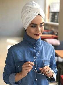 1pc White Lining Headscarf, Women's Quick-Wear Headscarf, Classic Style, 4 Wearing Methods - White - View 3