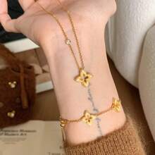 1set Stainless Steel Korean Style Simple Elegant Luxury Niche Design Ins Roman Numeral Rhinestone Inlay Necklace Set, Suitable For Daily Wear For Women