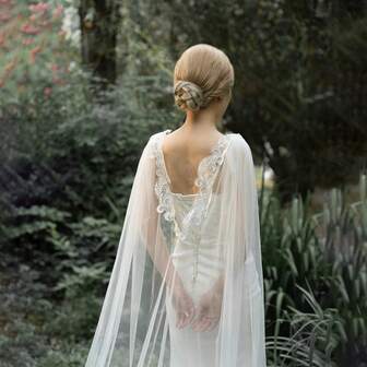 1pc Bridal Wedding Dress Lace Trim Elegant Simple Retro Cape Cloak Shawl For Wedding Photoshoot