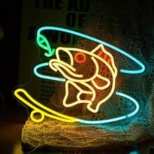 1 Stück Fischform Neonlicht, USB betriebenes Kunststoff Wandmontiertes Neonschild mit Knopfsteuerung, Mehrfachnutzung, ohne Batterie, geeignet für Heimdekoration, Aquarium, Garten