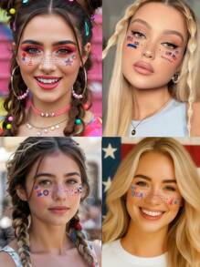 6 Sheets 4th Of July Face Tattoos Star Face Stickers 4th Of July Decorations Freckle Tattoo Red White And Blue Makeup Stickers Independence Day Accessories For Party Festivals