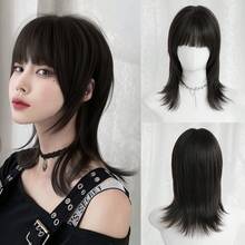 NAMM 16-Inch Premium Black Brown Wolf Cut Short Wig For Women With Bangs- Dark Roots Natural Looking Fluffy Very Soft Synthetic Heat Resistant Fiber Hair, Full Machine Beautiful Costume Wig For Girls Daily,Halloween Wig, Music Festival Party Street Wear, Cosplay Anime Or Costume Use(Natural Layered Texture & Lightweight) - Black Brown - View 12