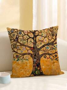 Gustav Klimt Inspired "The Tree Of Life" Art Decorative Pillow Cover, 18" X 18" - Soft Polyester, Zippered, Machine Washable, For Living Room And Bedroom Decor, Couch Cushion (Pillow Insert Not Included)