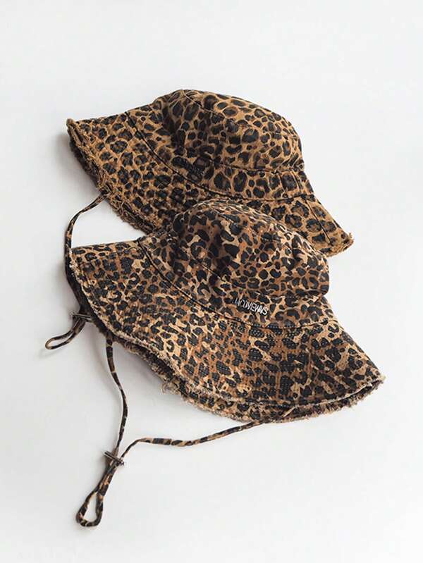 1pc Women Leopard Print Bucket Hat, Summer Sun Protection Wide Brim Vintage Bucket Hat, Suitable For Outdoor, Daily Use, Fashionable