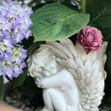 1pc Polyresin Angel Figurine Flower Pot,Handicraft,White Baby Cherub Wings Fairy Garden Statue Flower Pot For Indoor Or Outdoor Landscape Lawn Decor, Home Decor,Garden Decor,Pen Holder Living Room Decoration,Spring Decor