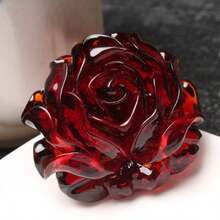 Bohemian Resin Rose Pendant Necklace - Blood Red Flower Charm On Amber-Toned Sweater Chain, Vintage  Unisex Jewelry For Men & Women, No Plating Durable Design For Everyday & Special Occasions - 1pc - View 2