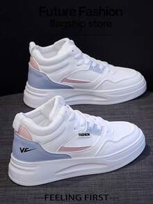 1 双女士时尚休闲白色高帮运动鞋，运动学生百搭