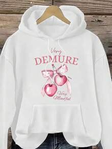 Women's Printed  Sweatshirt With Hood And Pocket, Winter Fashion, Flannel Cotton Sweatshirt - 白色 - 查看 1