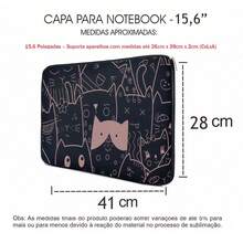 Pasta Maleta Capa Case Para Laptop Notebook Compatível com MacBook 15,6 - Gatinho Pattern - Preto - Visão 8
