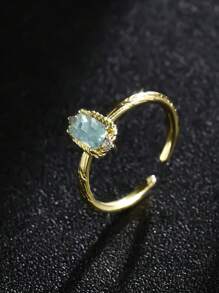1 pieza Anillo de joyería de estilo vintage, de corte brillante de zirconia cúbica rectangluar de alta calidad y de lujo, con diseño único y minimalista, accesorio de regalo, piedra de nacimiento de diciembre