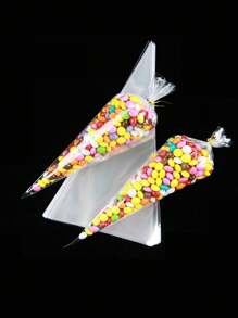 100pcs/50pcs/25pcs/1pc Diy Wedding Birthday Party Opp Bags, Transparent Triangle Candy Food Bags, Food Bag Food Box Suitable For Candy Chocolate Cookies Etc.Lot Diy Candy Bag, Wedding Favors, Birthday Party Decoration, Ideal For Baking, Candy, Pastry, And Snack Packaging Wedding Party Gift Bags,Christmas
