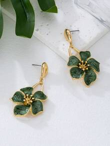 1 Cặp bông tai mặt dây chuyền hình hoa năm lá nhỏ giọt dầu xanh thanh lịch mùa hè dành cho nữ, thích hợp để đeo hàng ngày, hẹn hò, đi nghỉ - màu xanh lá - Xem 4
