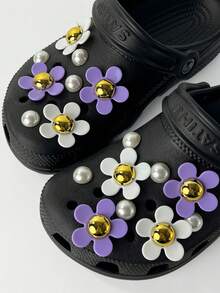 18pcs Flower & Faux Pearl Shoe Clips - Fresh & Elegant Design, Exquisite Shoe Decoration - Purple - View 3