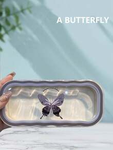 1pc Minimalist Floral Bow Wavy Eyeglass Case, Creative Personalized Glasses Storage Box, Simple Butterfly & Kitty Eyewear Holder For Students